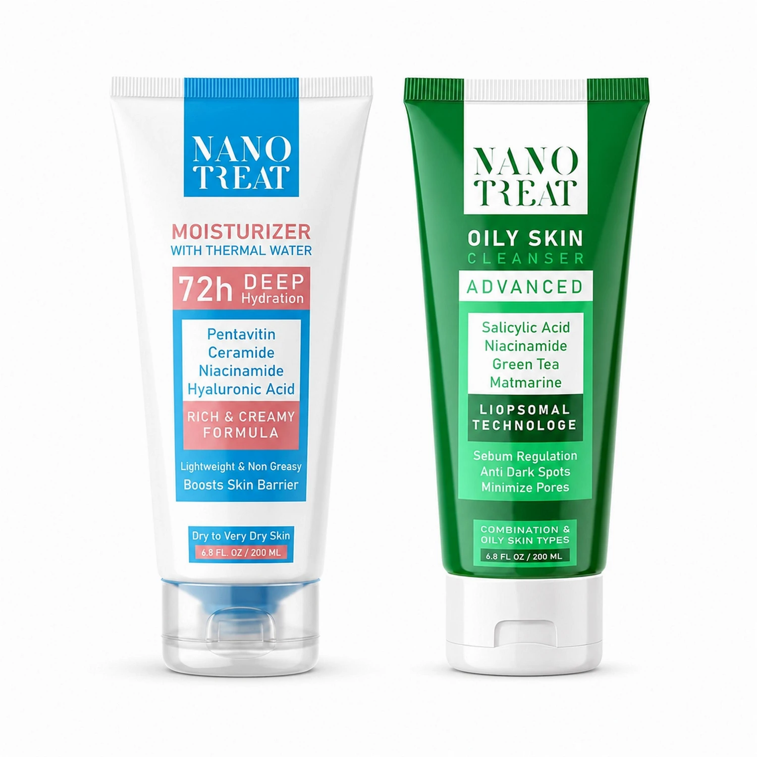 Skincare Set - Cleanser for Oily and Combination Skin 200ml + Moisturizer with Up to 72 Hour Hydration 200ml