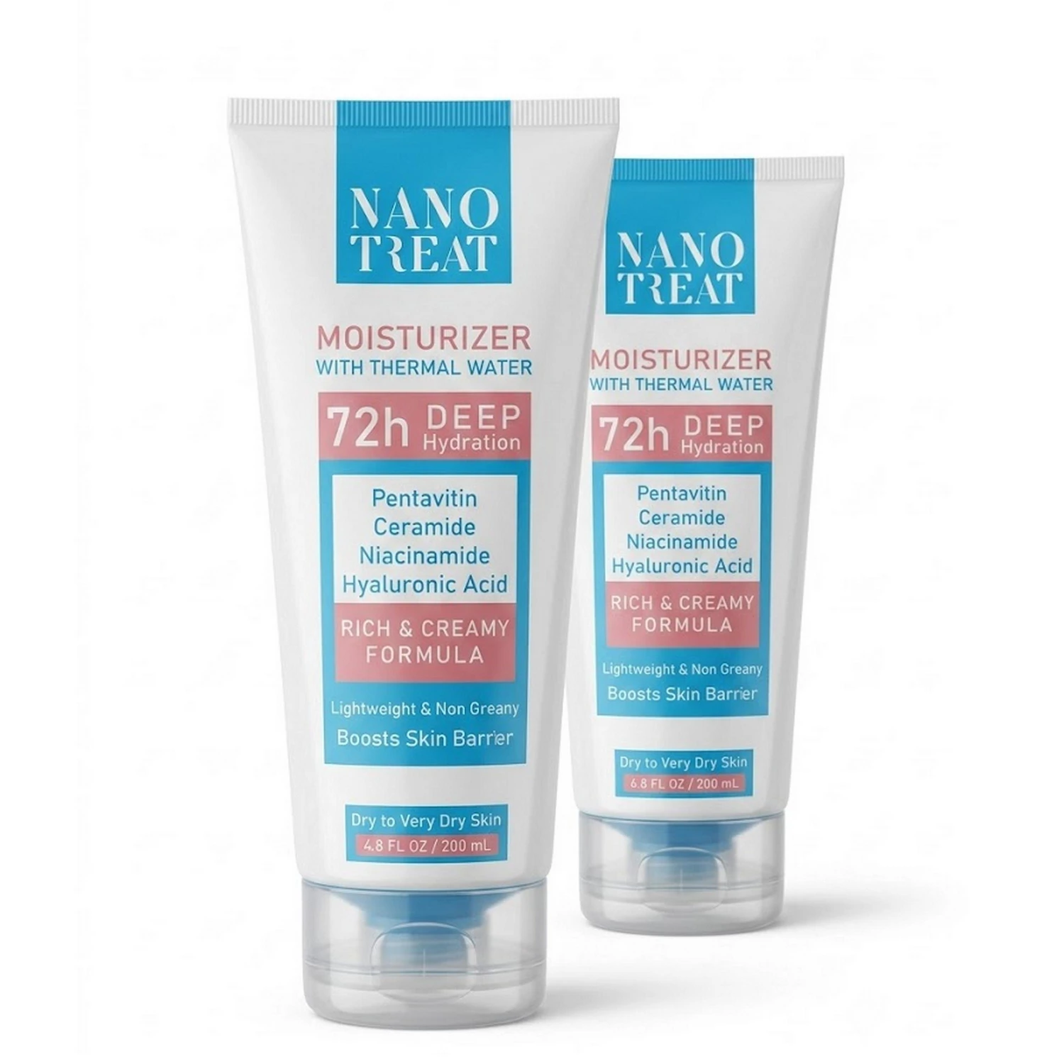 2-Pack Facial Moisturizer, Deep Hydration for Up to 72 Hours, for Dry and Sensitive Skin, 200ml