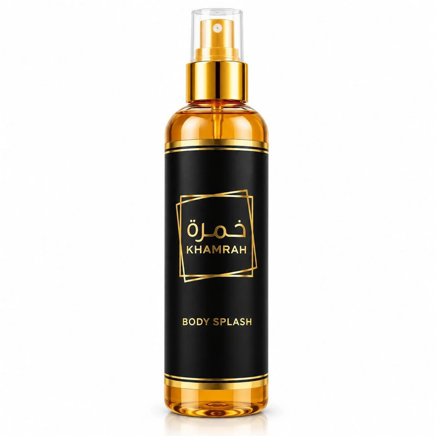 Khamrah Body Splash: A luxurious Oriental-style body fragrance in an amber bottle with gold accents (250ml).